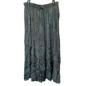 VTG Short Circuit Skirt One Sz Green Crinkle Broomstick Boho Floral Jacquard 90s